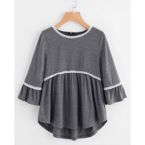 Boutique Tops - Dot Crochet Trim Curved Hem Top
